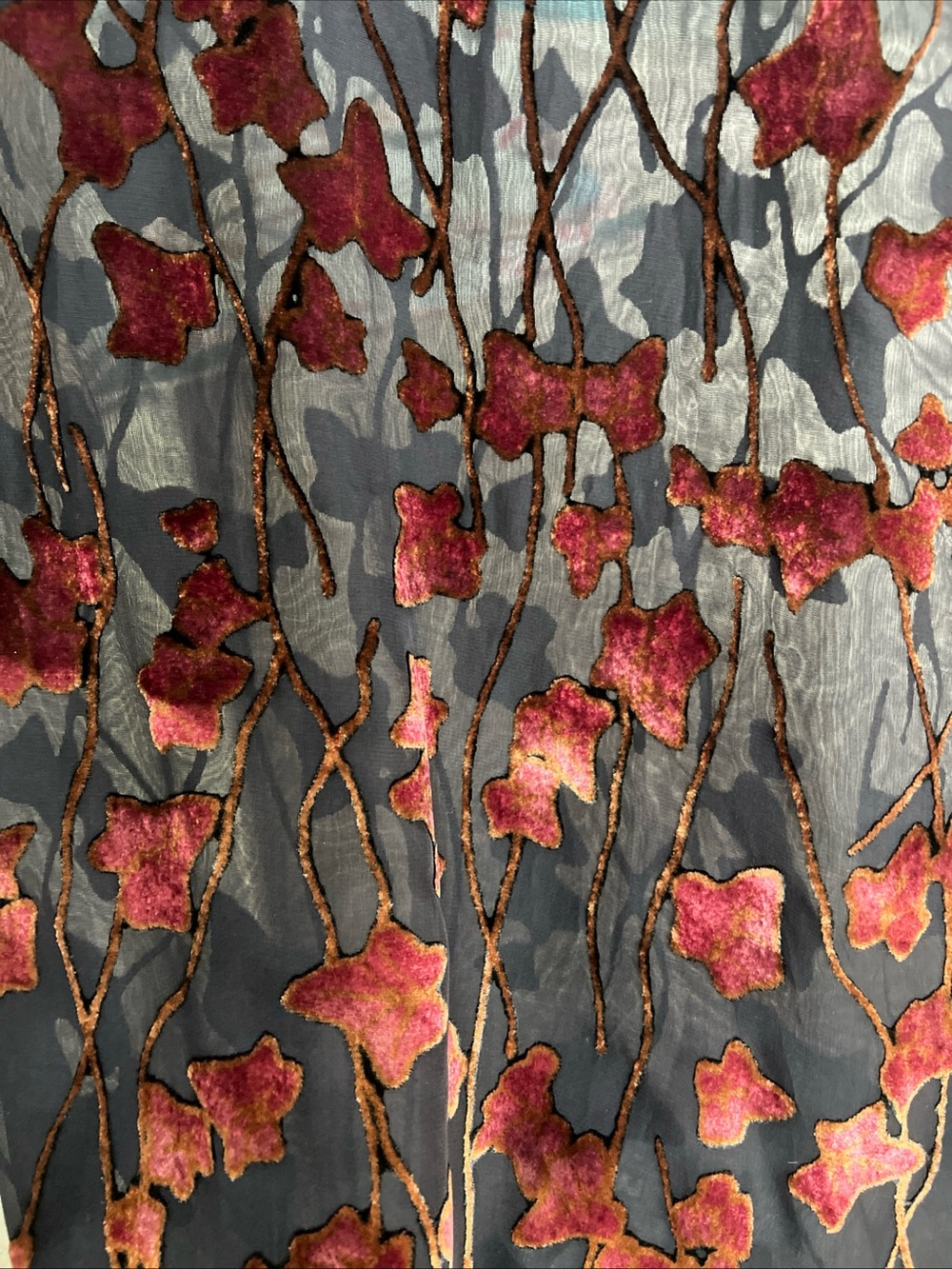 Silk/Viscose brown/black scarf made in Italy Floral burn out velvet 16”x60”GREAT